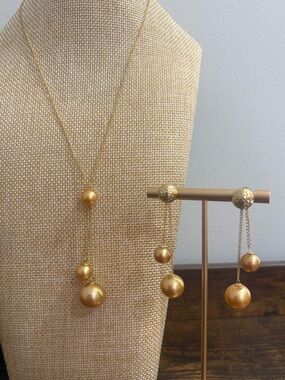 K18 18K South Sea Pearls SSP Deep Golden  custom set necklace and earrings